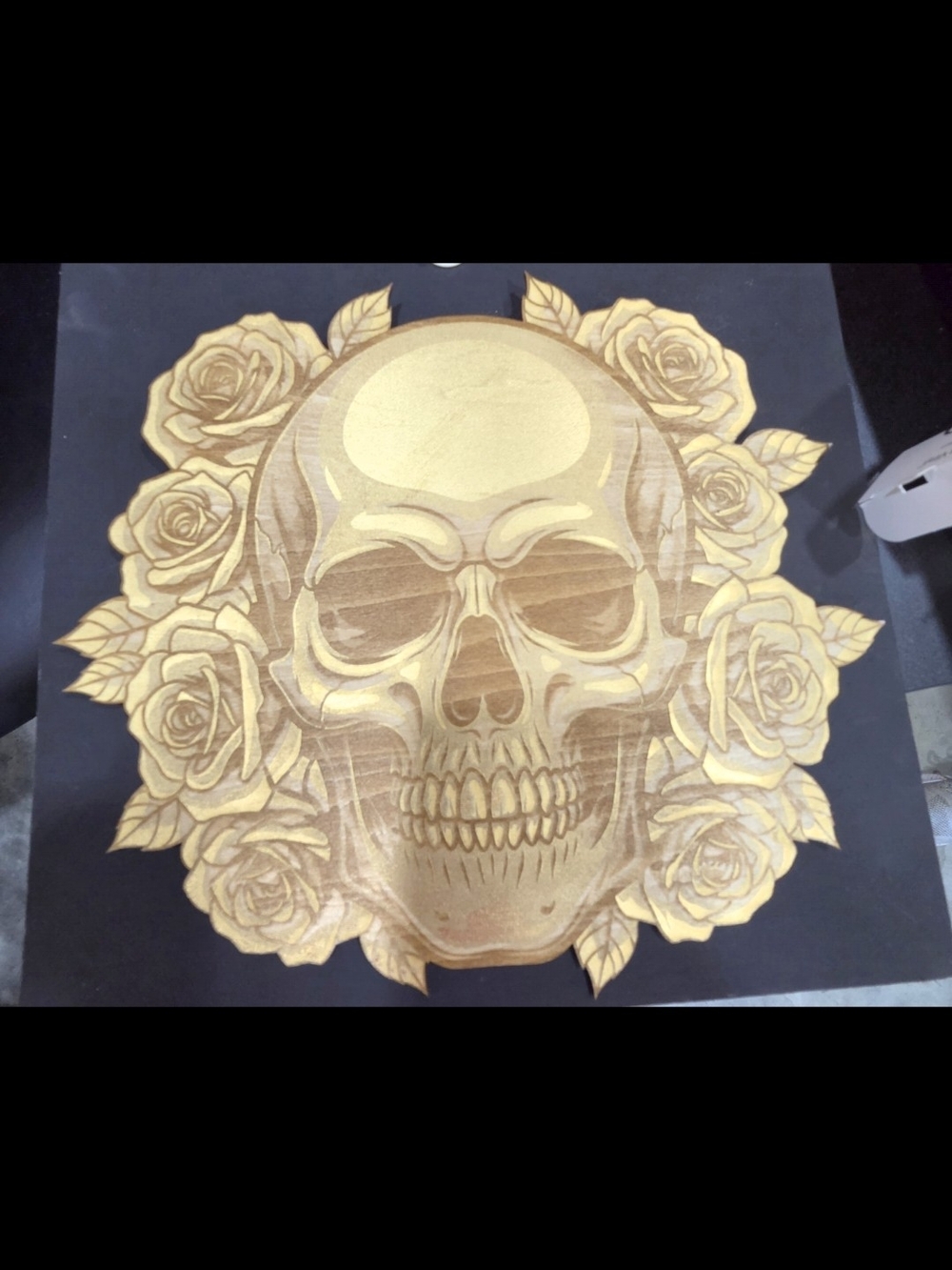 Golden Skull and Roses Wall Art - Gold